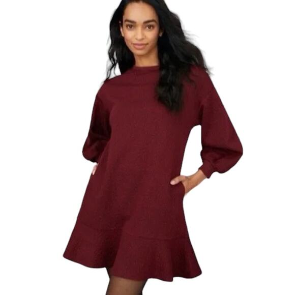 Mare Mare x Anthropologie Balloon Sleeve Crew Neck Peplum Dress Size Large - Picture 1 of 6